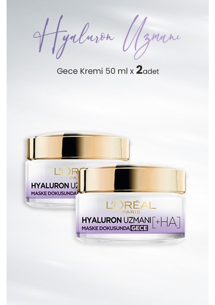 L'Oréal Paris Loreal Paris Hyaluron Uzmanı Nemlendirici Krem Gece 50 ml x 2 Adet