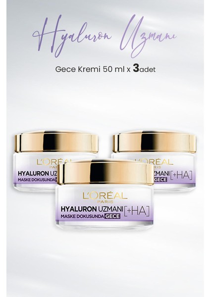 Loreal Paris Hyaluron Uzmanı Nemlendirici Krem Gece 50 ml x 3 Adet