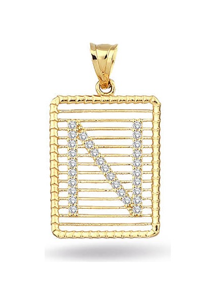 Taşlı N Harfli Altın Kolye Ucu