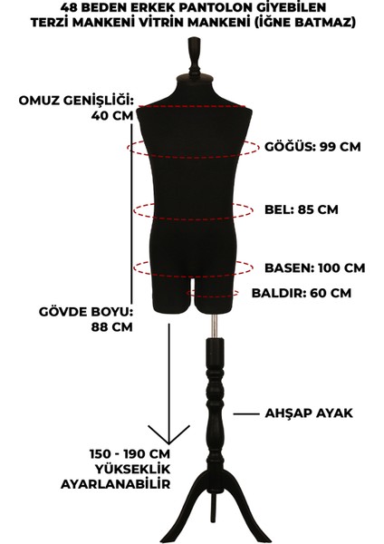 Pantolon Giyebilen 48 Beden Erkek Vitrin Amaçlı Terzi Mankeni Vitrin Mankeni (Iğne Batmaz) fiyatları