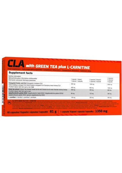 Ol Cla Wıth Green Tea +L-Carnıtıne 60 Caps Yeşil Çay Unisex Yağ Yakıcılar EKP0136