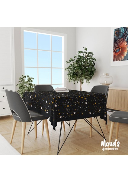 Siyah Yıldız Desenli Kare - Dikdörtgen Süet Dertsiz Masa Örtüsü