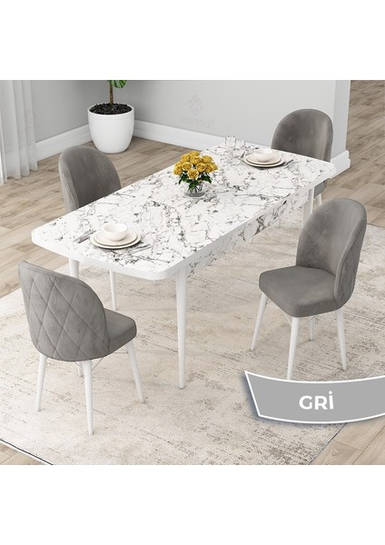 Concept Rut Serisi Açılabilir 80X132 Beyaz Mermer Desen Mutfak Masası Takımı ve 4 Sandalye fiyatları