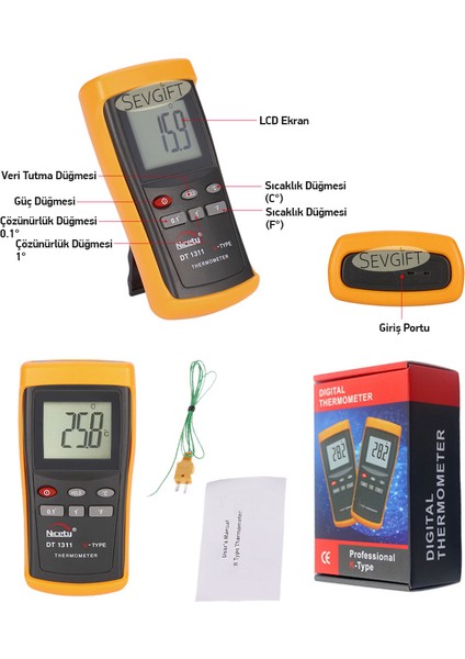 DT-1311 K Tipi Prob Okuyucu - Hassas Sıcaklık Ölçümü Yapabilen Termometre