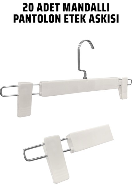 Abs Plastik 20 Adet Yüksek Kalite 30 cm Pantolon Askısı Etek Askısı Mandallı Askı