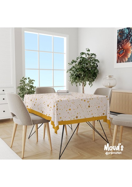 Sarı Yıldız Desenli Kare - Dikdörtgen Süet Dertsiz Masa Örtüsü
