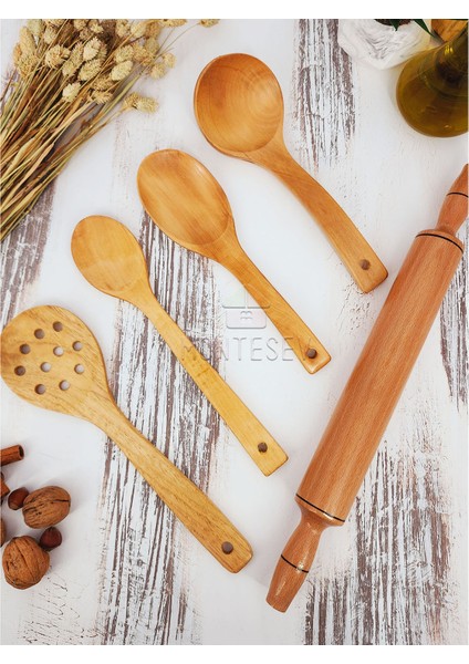 Montesev Ahşap Tahta Mutfak Kaşık Seti 5 Parça Kayın , Şimşir Ve Bambu Ağacı
