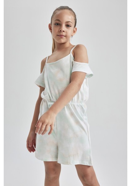 Kız Çocuk Regular Fit Batik Desenli Askılı Pamuklu Penye Yazlık Kısa Tulum T2582A622SM modelleri