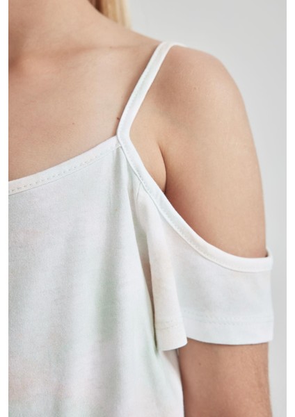 Kız Çocuk Regular Fit Batik Desenli Askılı Pamuklu Penye Yazlık Kısa Tulum T2582A622SM fırsatları