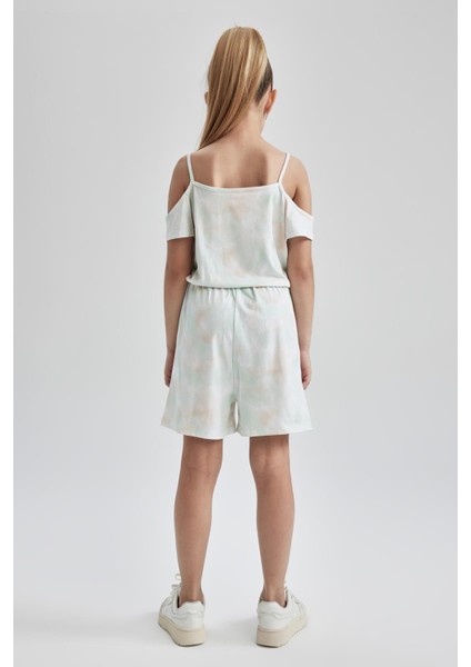 Kız Çocuk Regular Fit Batik Desenli Askılı Pamuklu Penye Yazlık Kısa Tulum T2582A622SM indirimleri