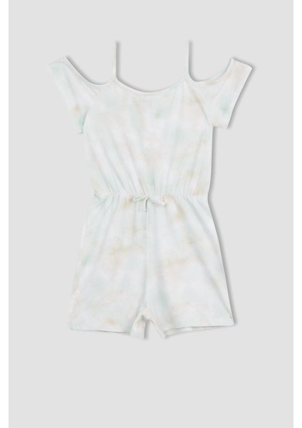 Kız Çocuk Regular Fit Batik Desenli Askılı Pamuklu Penye Yazlık Kısa Tulum T2582A622SM