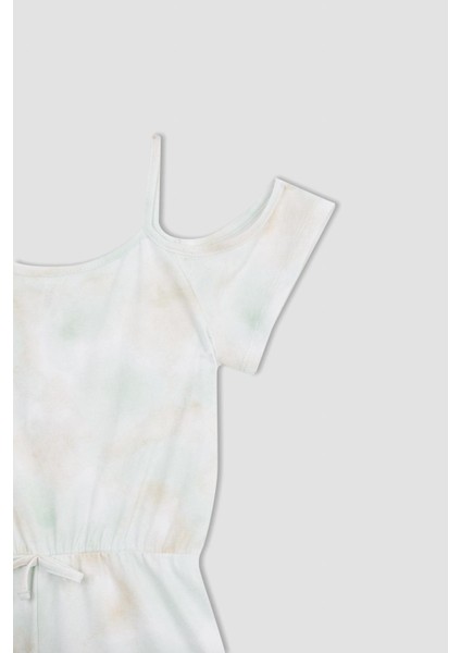 Kız Çocuk Regular Fit Batik Desenli Askılı Pamuklu Penye Yazlık Kısa Tulum T2582A622SM