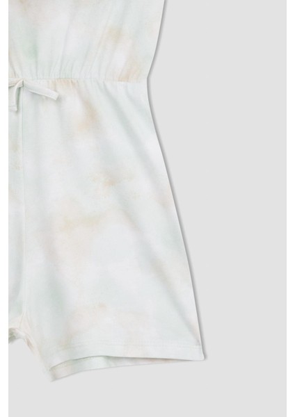 Kız Çocuk Regular Fit Batik Desenli Askılı Pamuklu Penye Yazlık Kısa Tulum T2582A622SM
