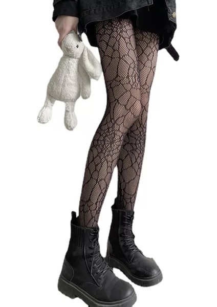Punk Gothic Lolita Örümcek Ağ Desenli Fileli Külotlu Çorap