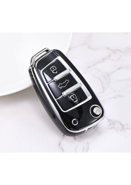 Audi Q7 Anahtar Kılıfı Parlak Siyah Silver