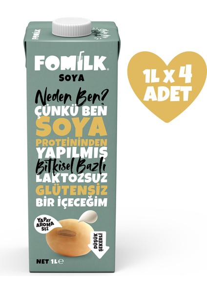 Soya Sütü 1 L X4 Glutensiz Bitkisel Bazlı Laktozsuz Vegan