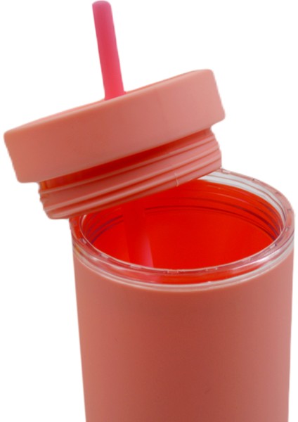 Çift Katmanlı Pipetli Sızdırmaz Kapak Bardak Matara 480 ml
