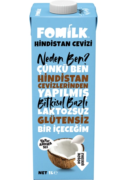 Hindistan Cevizi Sütü 1 L Glutensiz Bitkisel Bazlı Laktozsuz Vegan