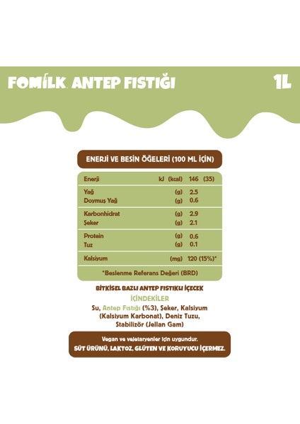 Antep Fıstığı Sütü 1 L X12 Glutensiz Bitkisel Bazlı Laktozsuz Vegan modelleri