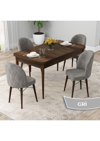 Concept Rut Serisi Açılabilir 80X132 Barok Ahşap Desen Mutfak Masası Takımı ve 4 Sandalye