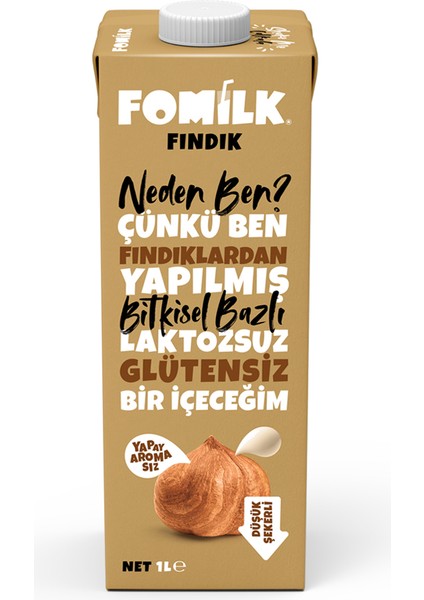 Fındık Sütü 1 L Glutensiz Bitkisel Bazlı Laktozsuz Vegan