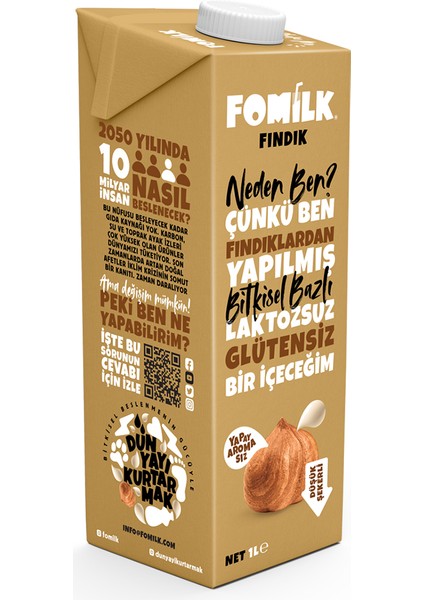 Fındık Sütü 1 L Glutensiz Bitkisel Bazlı Laktozsuz Vegan