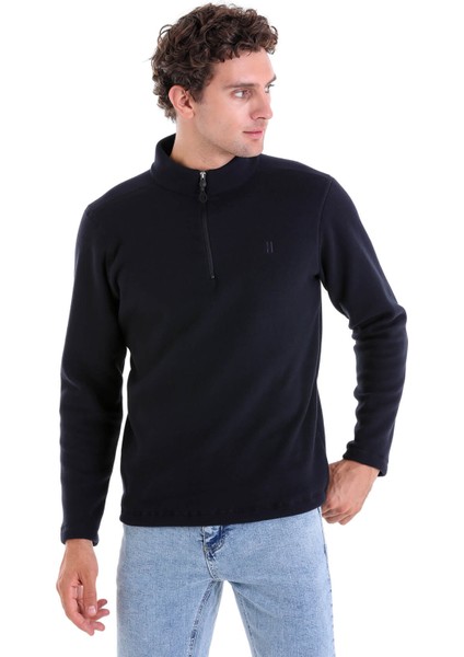 Lacivert Regular Fit Yarım Balıkçı Yaka Fermuarlı Polar Sweatshirt