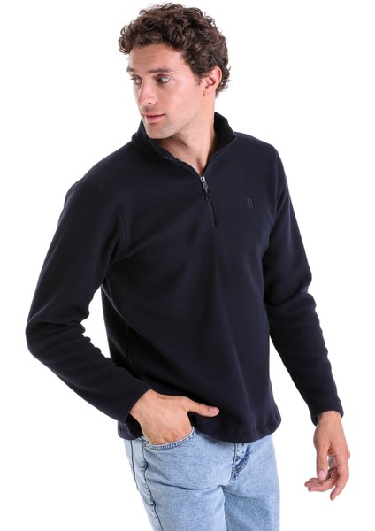 Lacivert Regular Fit Yarım Balıkçı Yaka Fermuarlı Polar Sweatshirt