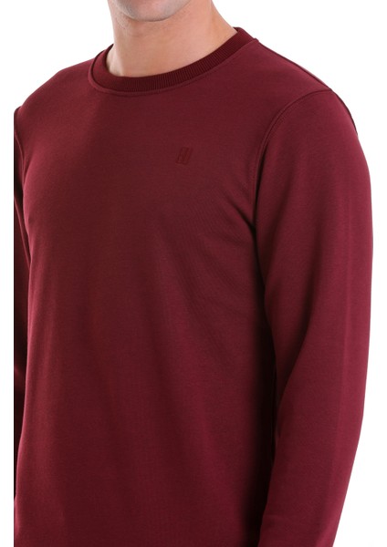Bordo Regular Fit Düz Pamuklu Bisiklet Yaka Sweatshirt indirimleri