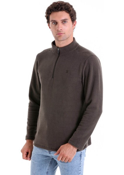 Haki Regular Fit Yarım Balıkçı Yaka Fermuarlı Polar Sweatshirt fiyatları