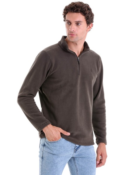 Haki Regular Fit Yarım Balıkçı Yaka Fermuarlı Polar Sweatshirt modelleri