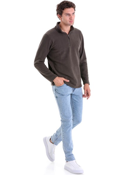 Haki Regular Fit Yarım Balıkçı Yaka Fermuarlı Polar Sweatshirt fırsatları