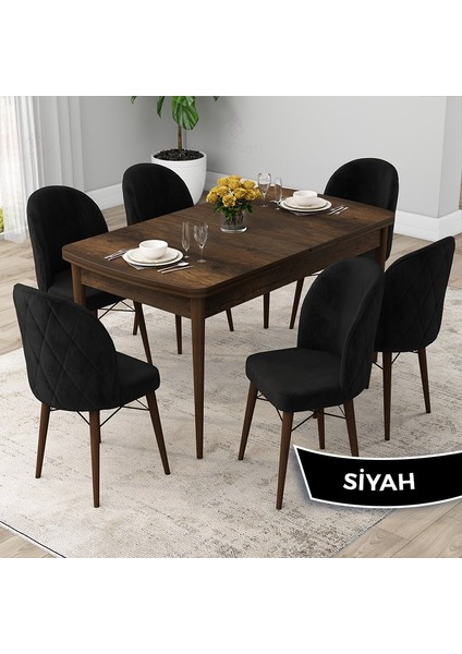 Concept Rut Serisi Açılabilir 80X132 Barok Ahşap Desen Mutfak Masası Takımı ve 6 Sandalye