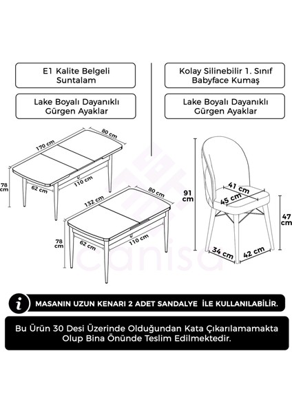 Concept Rut Serisi Açılabilir 80X132 Barok Ahşap Desen Mutfak Masası Takımı ve 6 Sandalye