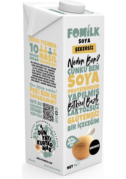 Soya Sütü 1 L Glutensiz Bitkisel Bazlı Laktozsuz Vegan Şekersiz