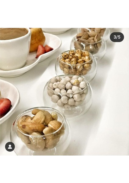 Sarp Home 6'Lı 50ml Çift Cidar Cam Mini Sosluk Reçellik Kase Çift Cidarlı Mini Sosluk Drajelik Lokumluk