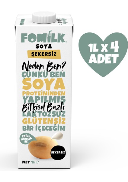 Soya Sütü 1 L X4 Glutensiz Bitkisel Bazlı Laktozsuz Vegan Şekersiz