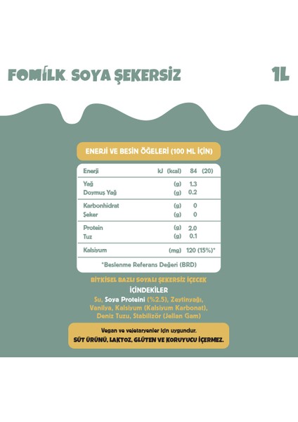 Soya Sütü 1 L X12 Glutensiz Bitkisel Bazlı Laktozsuz Vegan Şekersiz