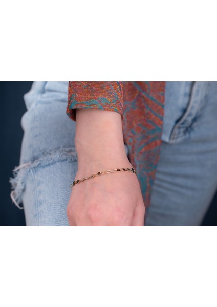 14 Ayar Altın Üç Renk Pul Pul Bileklik fırsatları