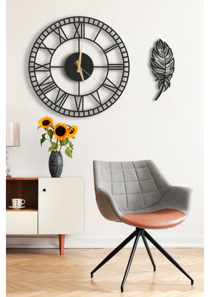 Dekoratif Duvar Saati 50X50CM + Yapraklı Tablo