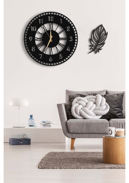 Dekoratif Duvar Saati 50X50CM + Yapraklı Tablo