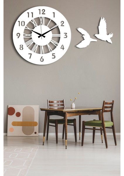 Dekoratif Beyaz Duvar Saati 50X50CM + Kuşlu Tablo fiyatları