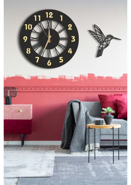 Dekoratif Aynalı Duvar Saati 50X50CM + Kuşlu Tablo