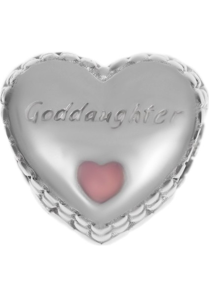 Kadın Kalp Model Goddaughter Yazılı Gümüş Charm
