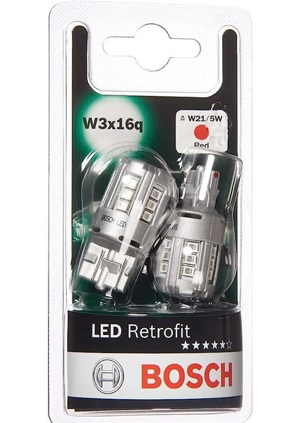 Ampul LED Red Kırmızı Retrofit 12V W21/5W 2,5W W3X16Q Bosch 1987301525