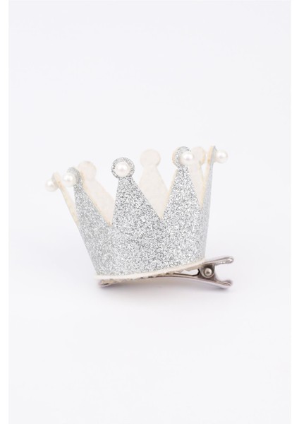 Gümüş İnci Detaylı Kraliçe Kız Çocuk Klips Toka