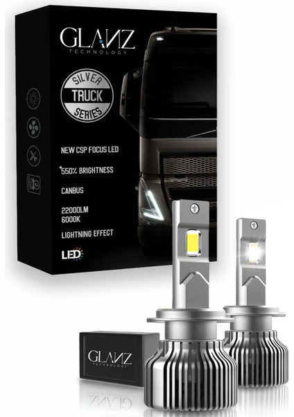 H7 Silver Series Csp Canbus Led Xenon 22000LM 6000K Beyaz Şimşek Etkili Far Ampulü 12V / 24V