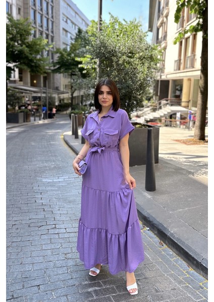Mor Kısa Kol, Airobin Kumaş, Yarım Patlı, Kemerli/kuşaklı, Eteği Pliseli, Cepli Maxi Uzun Elbise indirimleri