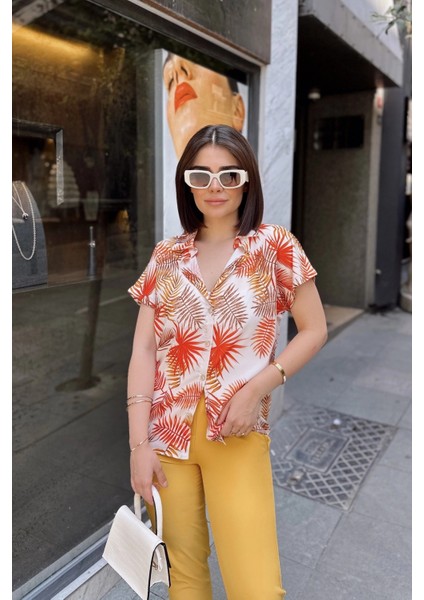 Turuncu Klasik Yaka, Kısa Kol, Digital Baskılı Kumaş, Regular Kalıp/kesim, Gömlek fiyatları