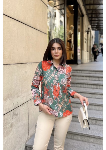 Haki Klasik Yaka, Uzun Kol, Digital Baskılı Kumaş, Regular Kalıp/kesim, Gömlek fiyatları